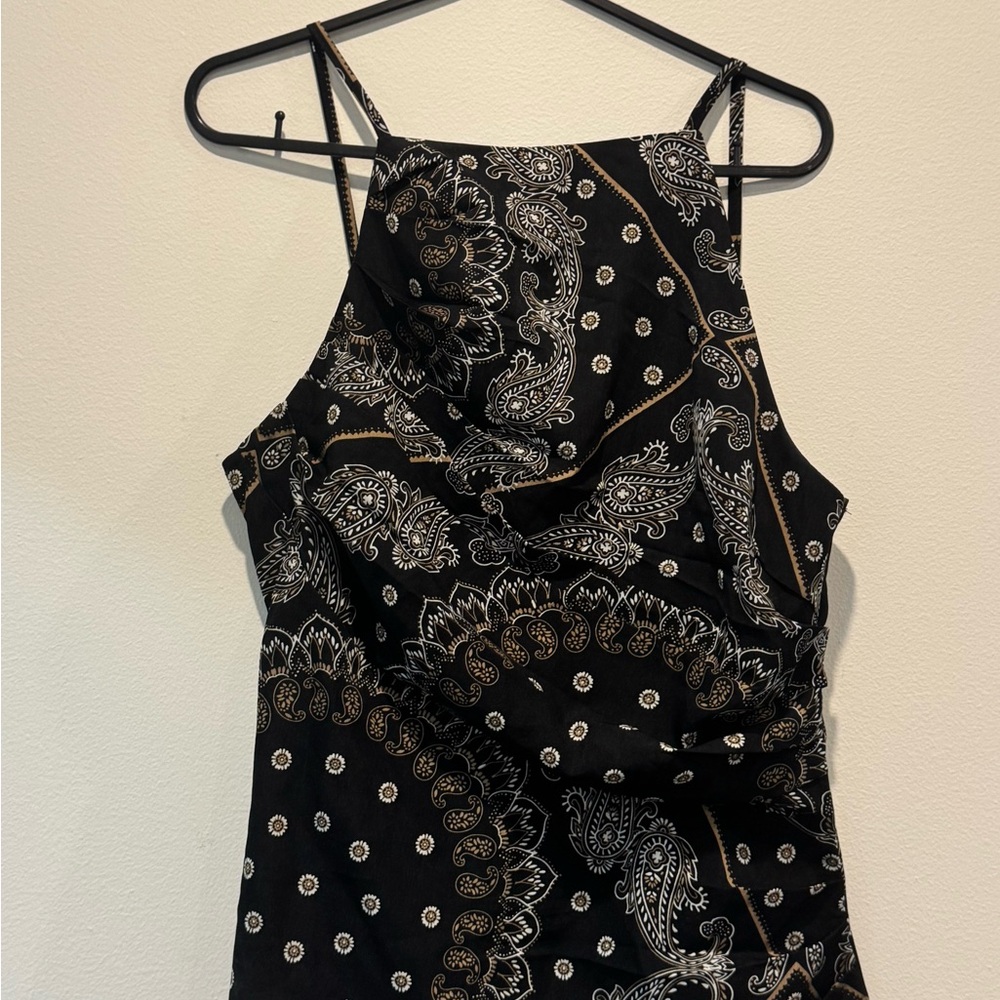 Entro Black and White Asymmetrical Ruched Camisole